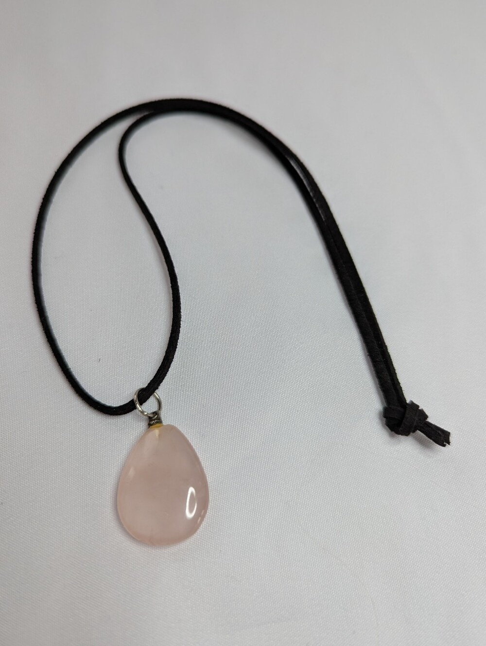 Rose Quartz Teardrop Pendant Necklace - Black Cord